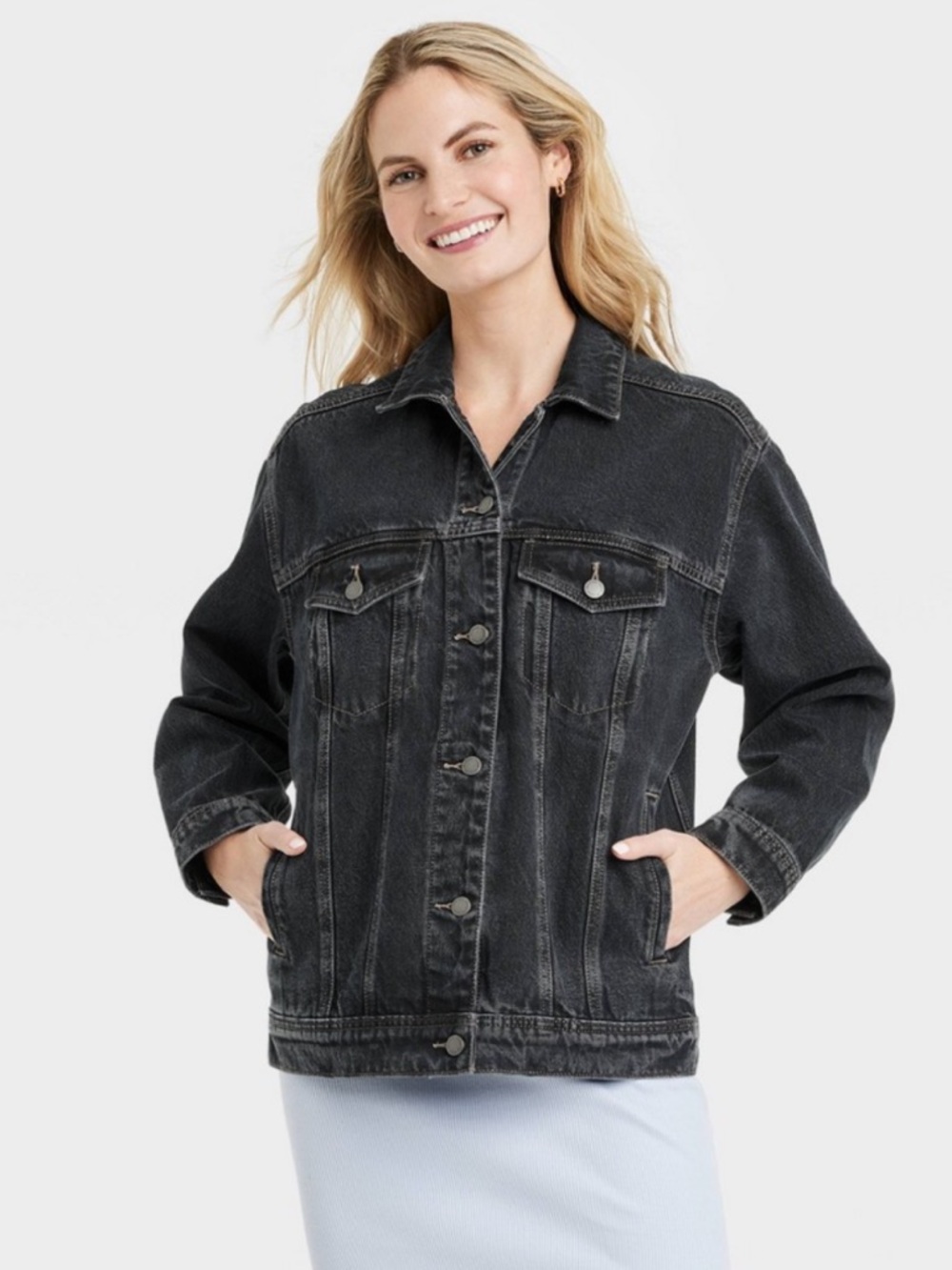 New! Women's 90's Baggy Trucker Jacket - Universal Thread™ Black Wash Size Small